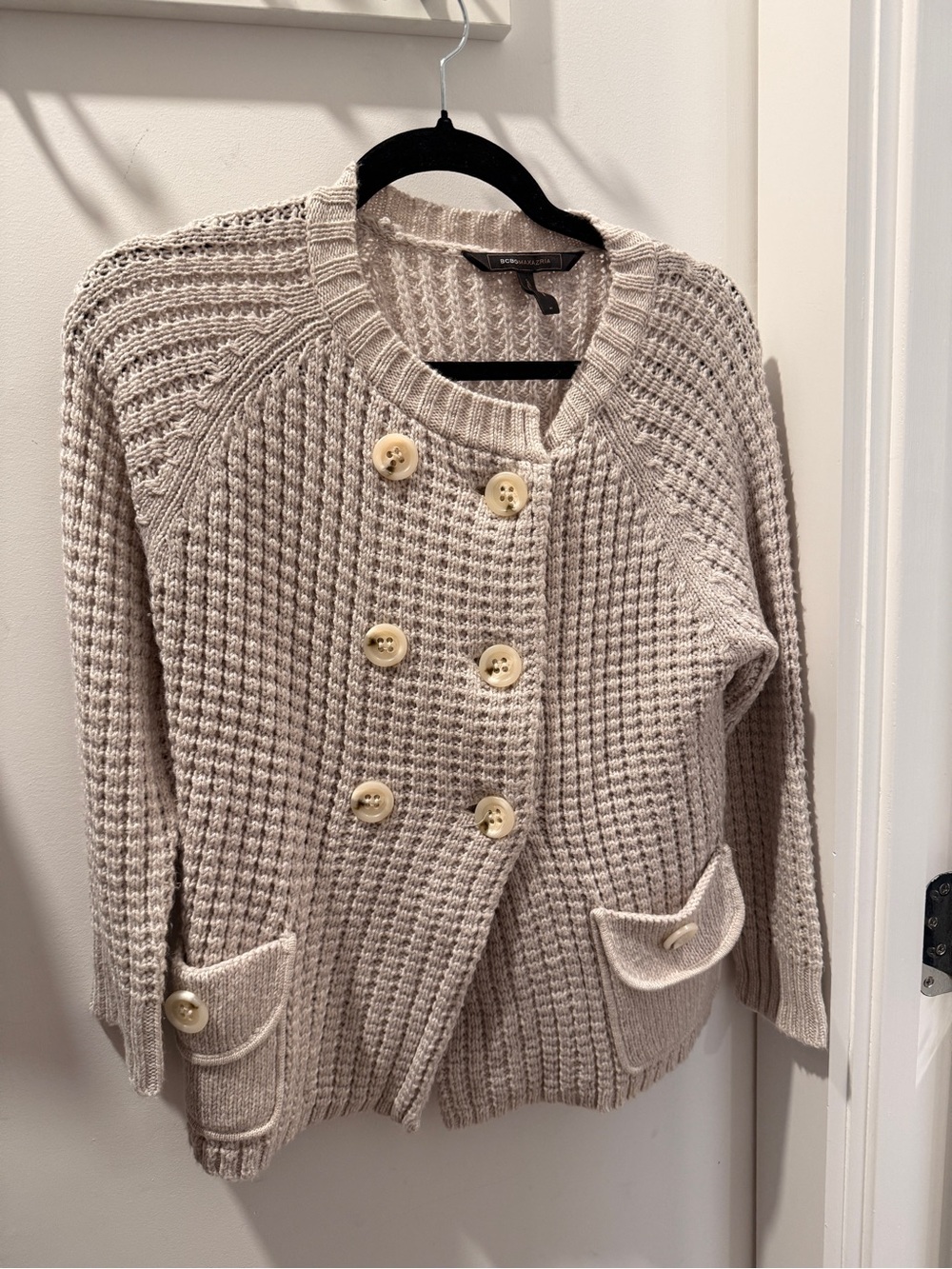 Beige Knit Peplum Style Cardigan - BCBGMaxazria- Medium